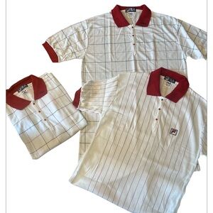 Three FILA Men’s White Polo Shirts with Red Collar — Classic Stripe